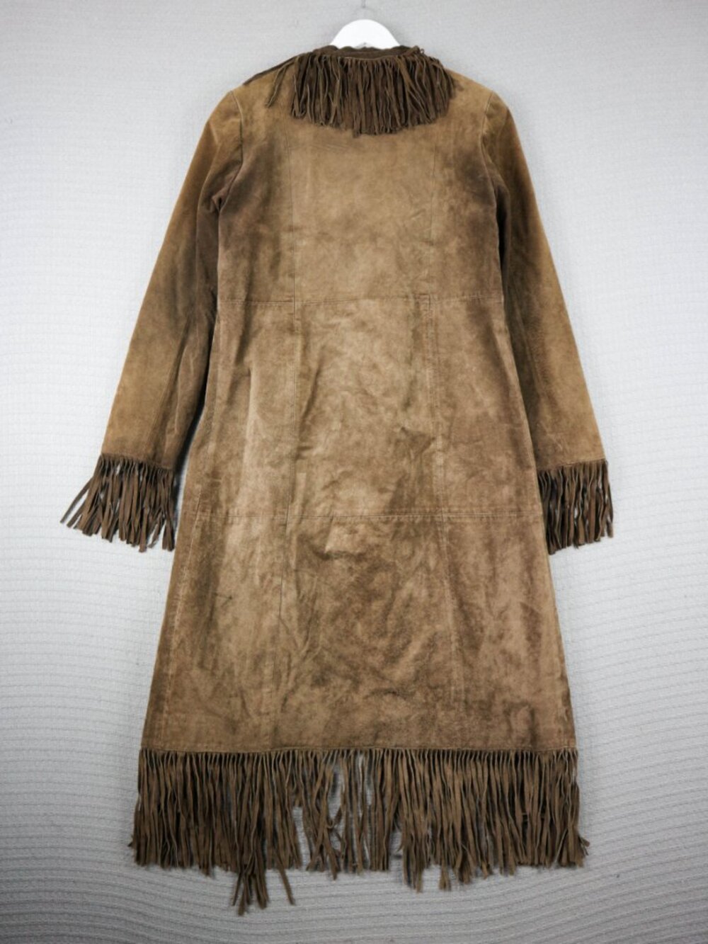 B Lucid fringed Brown Western Long Leather Suede Jacket Duster Fringe Coat XS - Picture 2 of 12